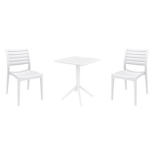 Ares Bistro Set with Sky 24" Square Folding Table White S009114-WHI