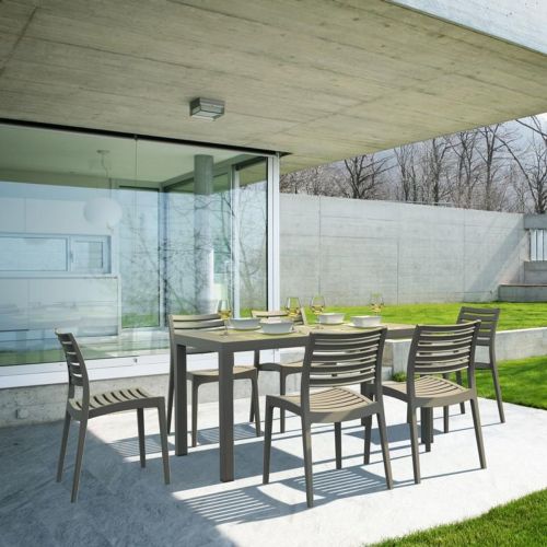 Ares Resin Rectangle Outdoor Dining Set 7 Piece with Side Chairs Taupe ISP1861S-DVR