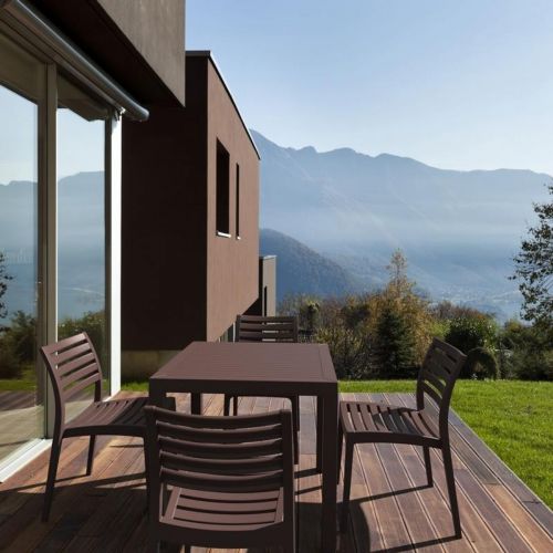 Ares Resin Square Outdoor Dining Set 5 Piece with Side Chairs Brown ISP1641S-BRW