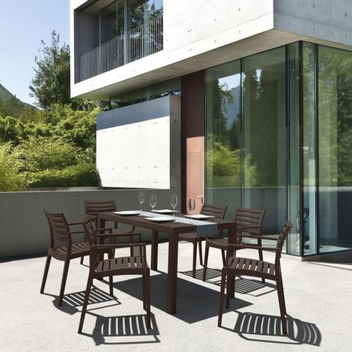 Artemis Resin Rectangle Outdoor Dining Set 7 Piece with Arm Chairs Brown ISP1862S-BRW