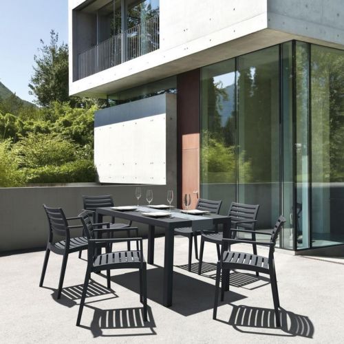 Artemis Resin Rectangle Outdoor Dining Set 7 Piece with Arm Chairs Dark Gray ISP1862S-DGR