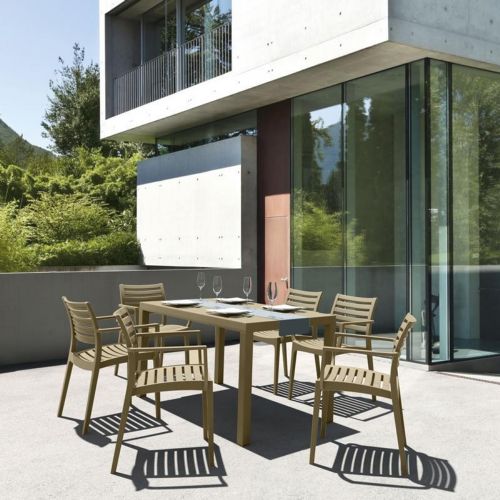 Artemis Resin Rectangle Outdoor Dining Set 7 Piece with Arm Chairs Taupe ISP1862S-DVR