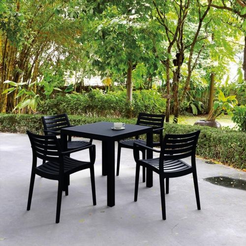 Artemis Resin Square Outdoor Dining Set 5 Piece with Arm Chairs Black ISP1642S-BLA