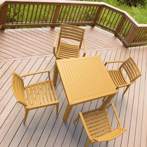 Artemis Resin Square Outdoor Dining Set 5 Piece with Arm Chairs Cafe Latte ISP1642S-TEA