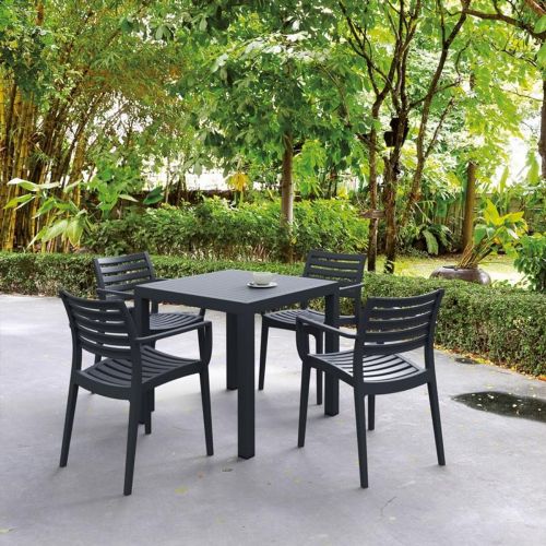 Artemis Resin Square Outdoor Dining Set 5 Piece with Arm Chairs Dark Gray ISP1642S-DGR