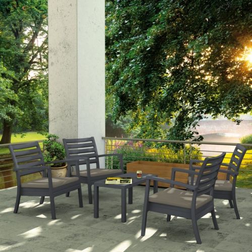 Artemis XL Outdoor Club Seating set 5 Piece Dark Gray with Taupe Cushion ISP004S5-DGR-CTA