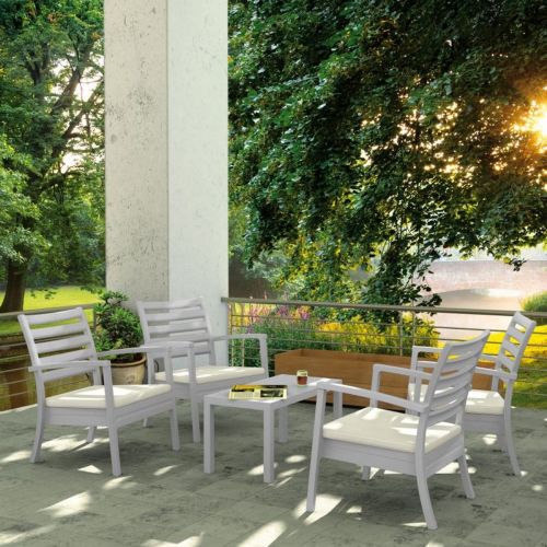 Artemis XL Outdoor Club Seating set 5 Piece Silver Gray with Natural Cushion ISP004S5-SIL-CNA