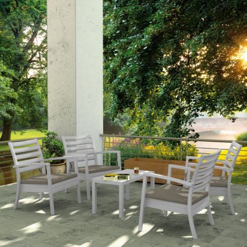 Artemis XL Outdoor Club Seating set 5 Piece Silver Gray with Taupe Cushion ISP004S5-SIL-CTA