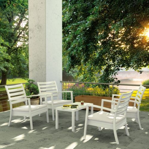 Artemis XL Outdoor Club Seating set 5 Piece White with Natural Cushion ISP004S5-WHI-CNA