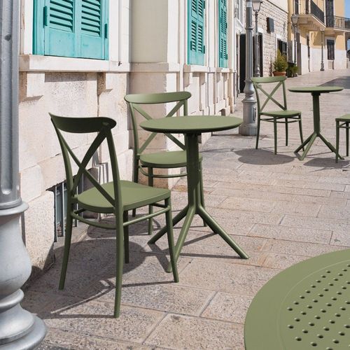 Cross Bistro Set with Sky 24" Round Folding Table Olive Green S254121-OLG