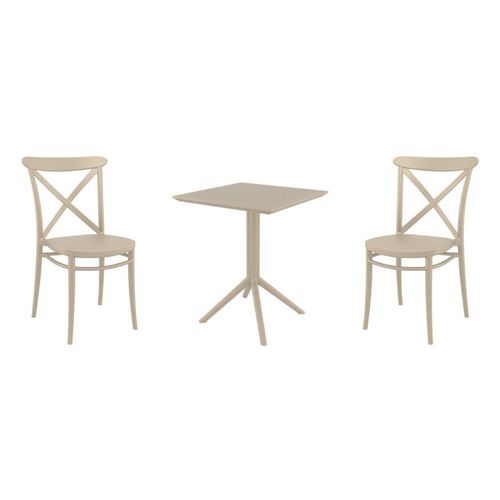 Cross Bistro Set with Sky 24" Square Folding Table Taupe S254114-DVR