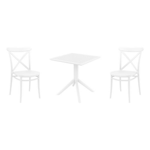 Cross Dining Set with Sky 27" Square Table White S254108-WHI