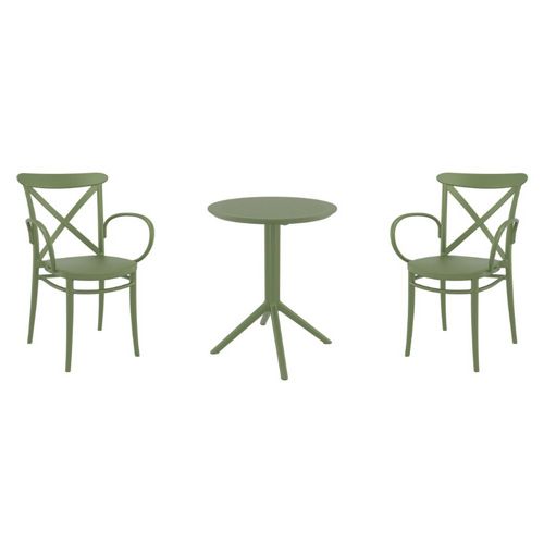 Cross XL Bistro Set with Sky 24" Round Folding Table Olive Green S256121-OLG