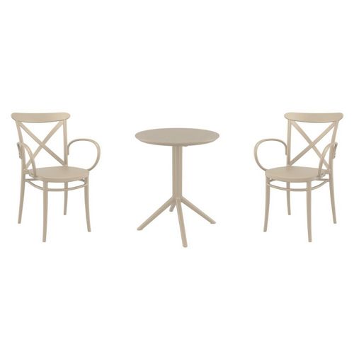 Cross XL Bistro Set with Sky 24" Round Folding Table Taupe S256121-DVR