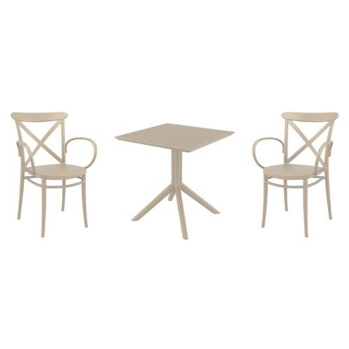 Cross XL Dining Set with Sky 27" Square Table Taupe S256108-DVR