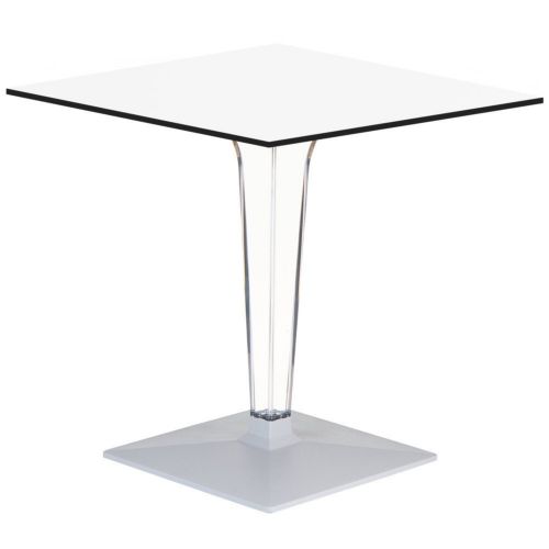 Ice HPL Top Square Table with Transparent Base 24 inch White ISP550H60-WHI