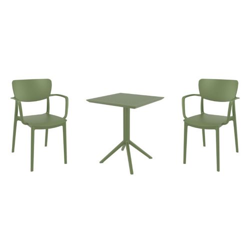 Lisa Bistro Set with Sky 24" Square Folding Table Olive Green S126114-OLG