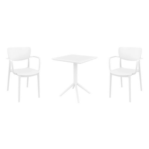 Lisa Bistro Set with Sky 24" Square Folding Table White S126114-WHI