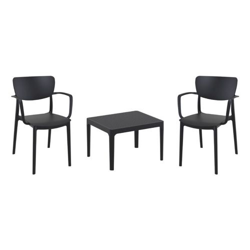 Lisa Conversation Set with Sky 24" Side Table Black S126109-BLA