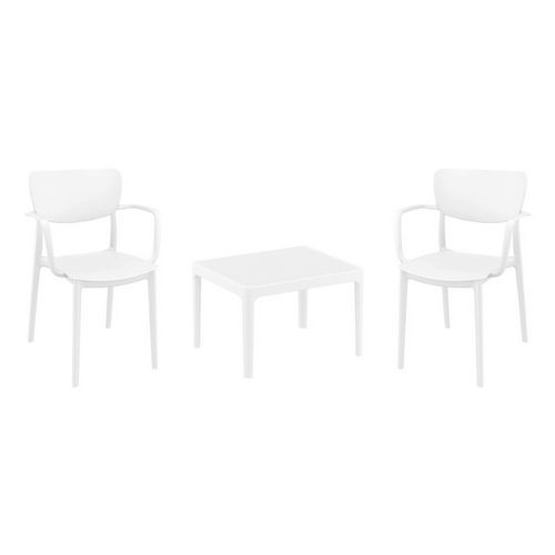 Lisa Conversation Set with Sky 24" Side Table White S126109-WHI