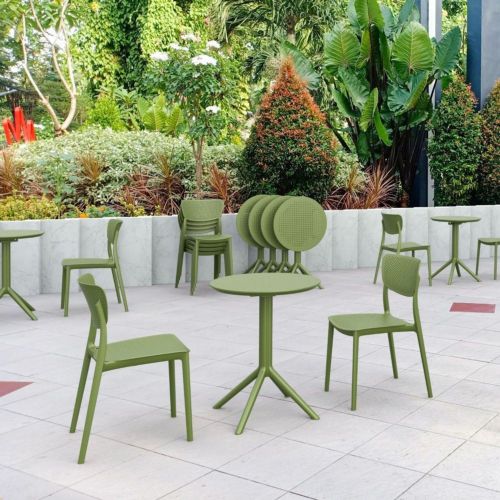 Lucy Round Bistro Set 3 Piece with 24" Table Top Olive Green ISP1294S-OLG