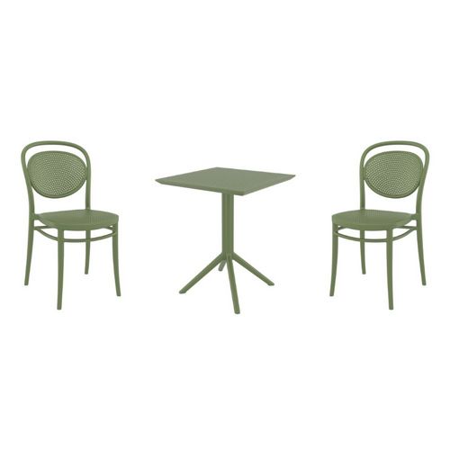 Marcel Bistro Set with Sky 24" Square Folding Table Olive Green S257114-OLG