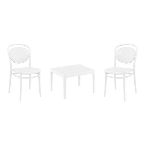 Marcel Conversation Set with Sky 24" Side Table White S257109-WHI