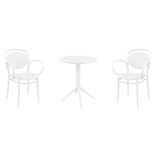 Marcel XL Bistro Set with Sky 24" Round Folding Table White S258121-WHI