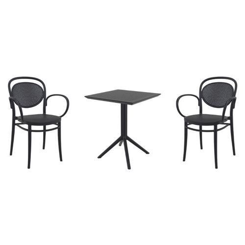 Marcel XL Bistro Set with Sky 24" Square Folding Table Black S258114-BLA