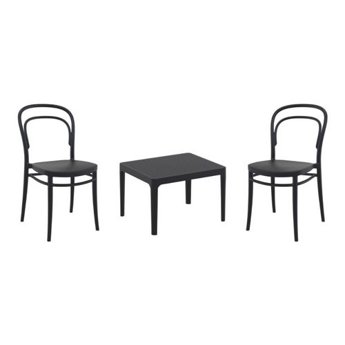 Marie Conversation Set with Sky 24" Side Table Black S251109-BLA