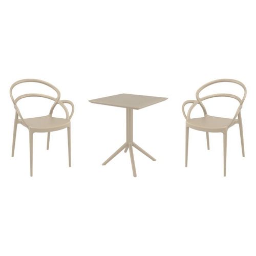 Mila Bistro Set with Sky 24" Square Folding Table Taupe S085114-DVR