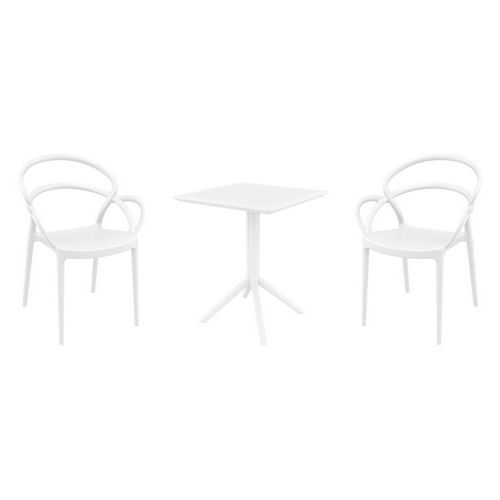 Mila Bistro Set with Sky 24" Square Folding Table White S085114-WHI