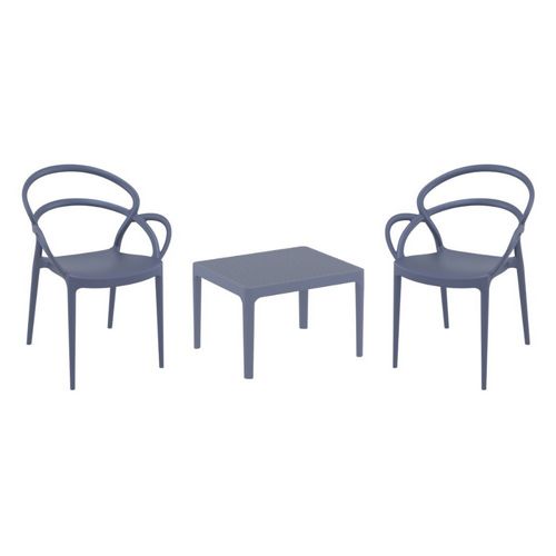 Mila Conversation Set with Sky 24" Side Table Dark Gray S085109-DGR