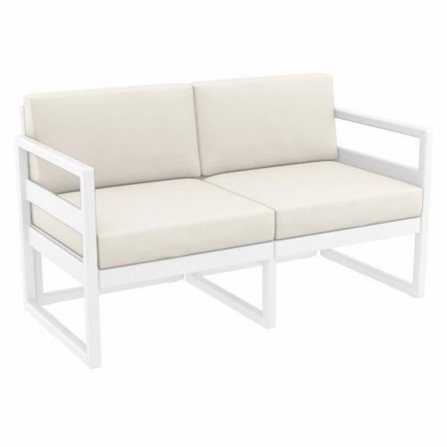 Mykonos Patio Loveseat White with Natural Cushion ISP1312-WHI-CNA