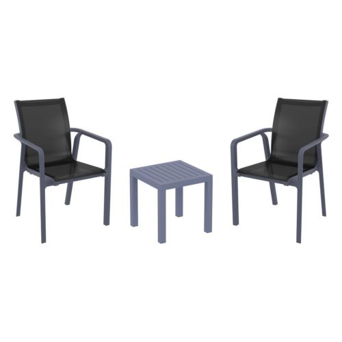 Pacific Balcony Set with Ocean Side Table Dark Gray and Black S023066-DGR-BLA