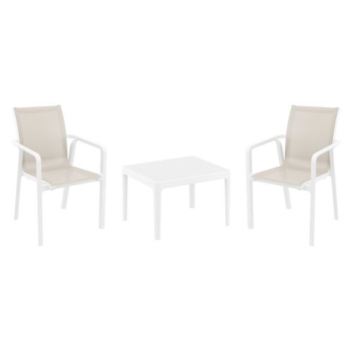 Pacific Balcony Set with Sky 24" Side Table White and Taupe S023109-WHI-DVR