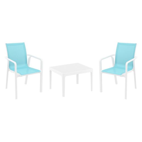 Pacific Balcony Set with Sky 24" Side Table White and Turquoise S023109-WHI-TRQ
