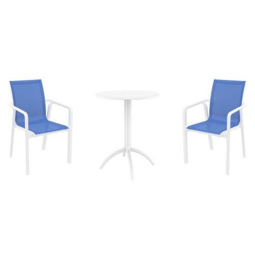 Pacific Bistro Set with Octopus 24" Round Table White and Blue S023160-WHI-BLU