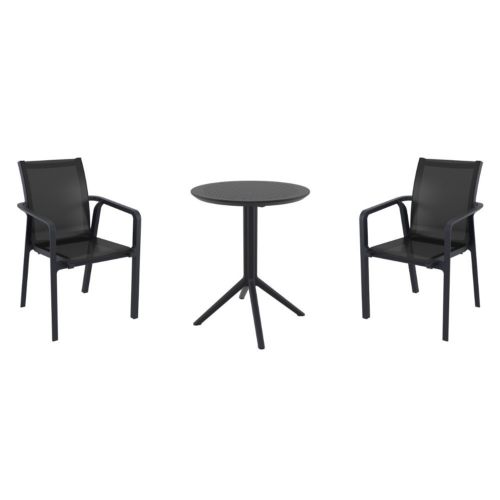 Pacific Bistro Set with Sky 24" Round Folding Table Black S023121-BLA-BLA