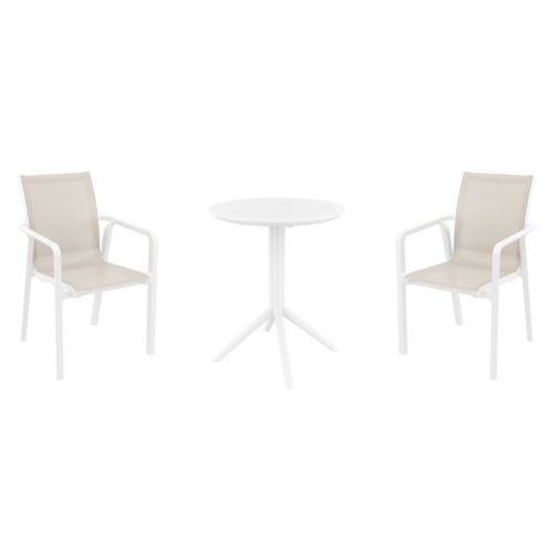 Pacific Bistro Set with Sky 24" Round Folding Table White and Taupe S023121-WHI-DVR