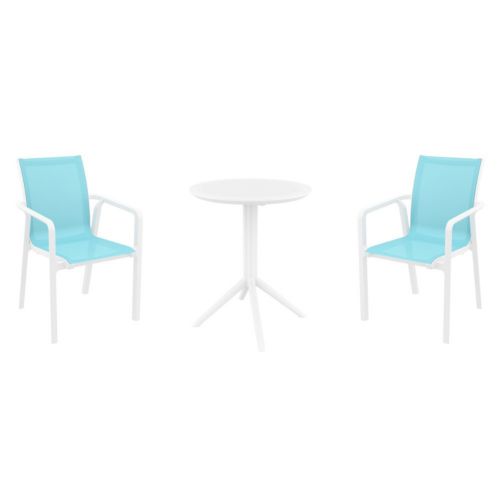 Pacific Bistro Set with Sky 24" Round Folding Table White and Turquoise S023121-WHI-TRQ