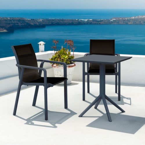 Pacific Bistro Set with Sky 24" Square Folding Table Dark Gray and Black S023114-DGR-BLA