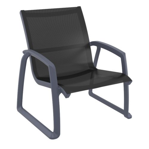 Pacific Club Arm Chair Dark Gray Frame with Black Sling ISP232-DGR-BLA