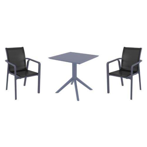 Pacific Dining Set with Sky 27" Square Table Dark Gray and Black S023108-DGR-BLA