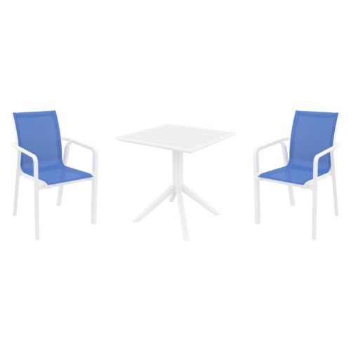 Pacific Dining Set with Sky 27" Square Table White and Blue S023108-WHI-BLU