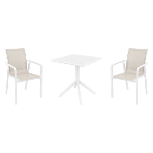 Pacific Dining Set with Sky 27" Square Table White and Taupe S023108-WHI-DVR