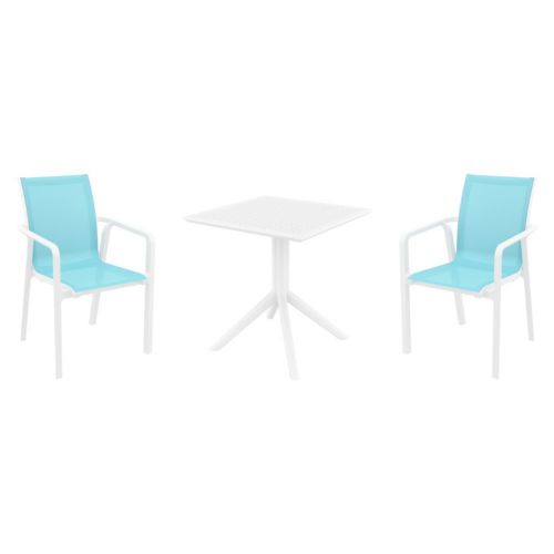 Pacific Dining Set with Sky 27" Square Table White and Turquoise S023108-WHI-TRQ