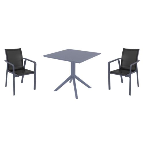 Pacific Dining Set with Sky 31" Square Table Dark Gray and Black S023106-DGR-BLA