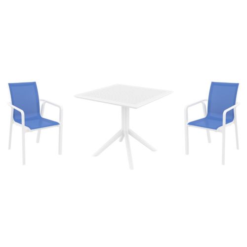 Pacific Dining Set with Sky 31" Square Table White and Blue S023106-WHI-BLU