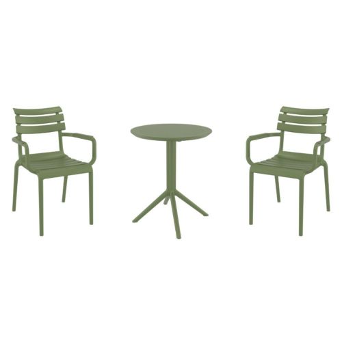 Paris Bistro Set with Sky 24" Round Folding Table Olive Green S282121-OLG